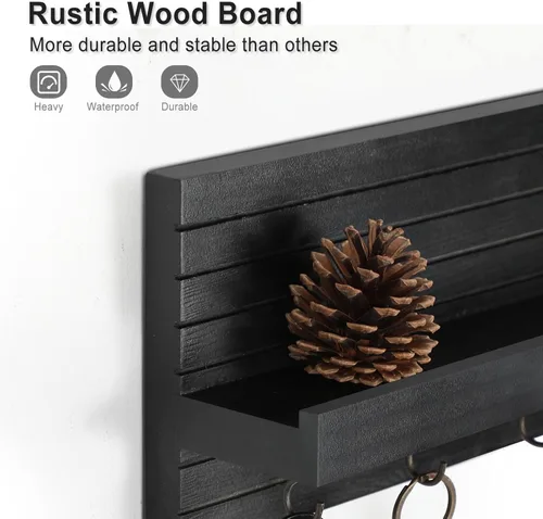 Miniatura 4 de Lwenki Soporte decorativo para llaves de pared con estante, estante de entrada con ganchos para correas, chaquetas y gafas, colgador de entrada
