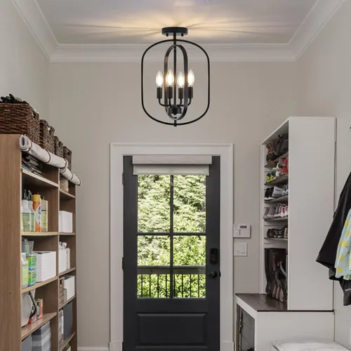 Miniatura 5 de Lámpara de techo negra de montaje empotrado, 4 luces, luces de techo semiempotradas, accesorios de iluminación de cocina, lámpara industrial moderna