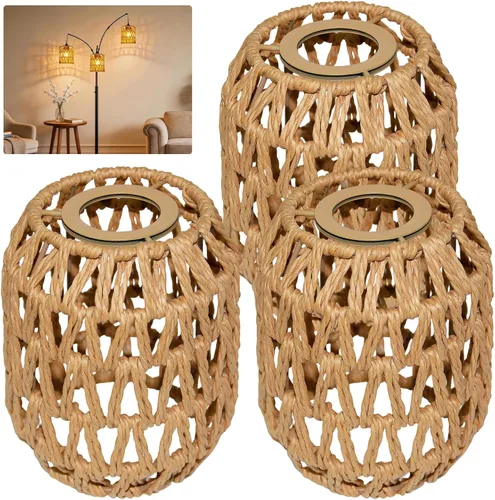 Paquete de 3 pantallas de lámpara de ratán bohemias, pantallas de lámpara colgantes para lámparas de pie, lámparas colgantes de ratán, lámpara