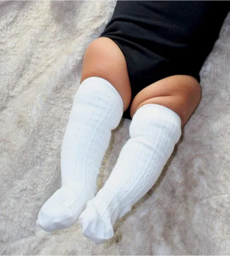 Miniatura 2 de Calcetines largos hasta la rodilla para bebés, niñas y niños, calcetines largos de punto trenzado, color blanco, 12-24 meses, 3 pares