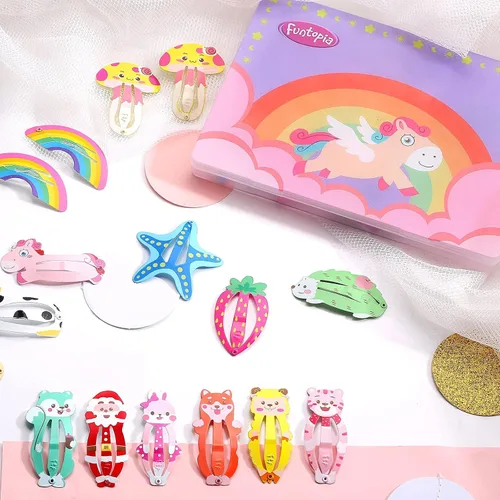 Miniatura 5 de Funtopia - 100 pinzas para el cabello, lindas pinzas para mujeres, adolescentes, niñas, niños, coloridas, sin deslizamientos, de metal, frutas