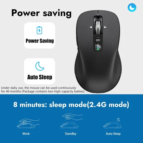 Miniatura 9 de CITLLA Mouse inalámbrico Bluetooth (USB + BT1 + BT2), tamaño completo, desplazamiento de 4 vías, mouse silencioso multidispositivo para computadora