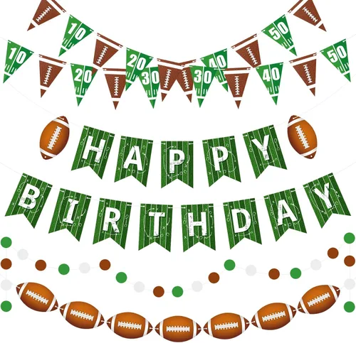 Pasimy 4 pancartas de fútbol para fiesta de cumpleaños, banderines de fútbol con texto en inglés "Happy Birthday", guirnalda circular de papel,
