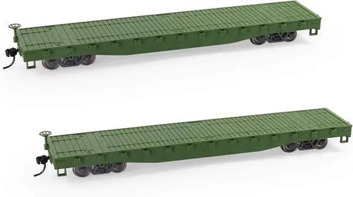 Miniatura 12 de Evemodel C8741 2pcs HO Scale 1:87 52' Transportador plano de coche plano 52 pies Modelo Tren Contenedor de transporte de carga Coche (amarillo)