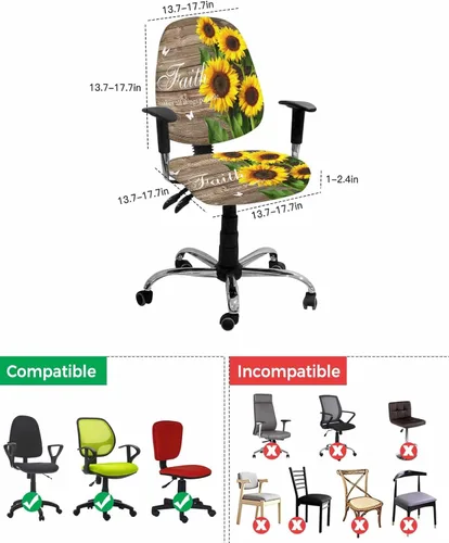 Miniatura 4 de Funda elástica para silla de oficina con diseño floral de granja, funda de asiento para silla de computadora, funda para respaldo, elástica