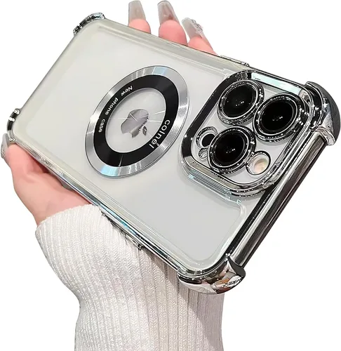 Miniatura 24 de Funda magnética transparente para iPhone 14 Plus, lujo brillante en las cuatro esquinas, protección de grado militar a prueba de golpes