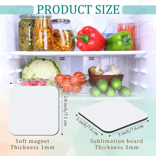 Miniatura 2 de Flutesan 24 imanes de sublimación en blanco de 3 x 3 pulgadas para refrigerador, imanes cuadrados de sublimación para nevera, imanes en blanco MDF