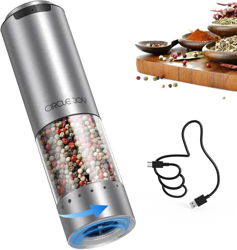Miniatura 7 de CIRCLE JOY Juego de molinillo de sal y pimienta eléctrico recargable con base, molinillos de pimienta de acero inoxidable con contenedor de 95ml