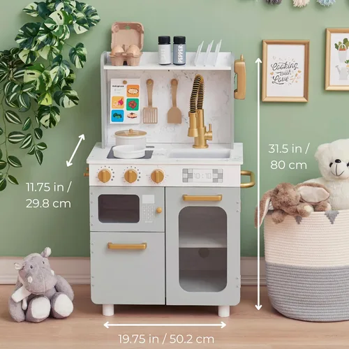 Miniatura 5 de Teamson Kids Little Chef Memphis - Juego de cocina de madera para niños pequeños con 16 accesorios, juego de cocina realista con horno microondas