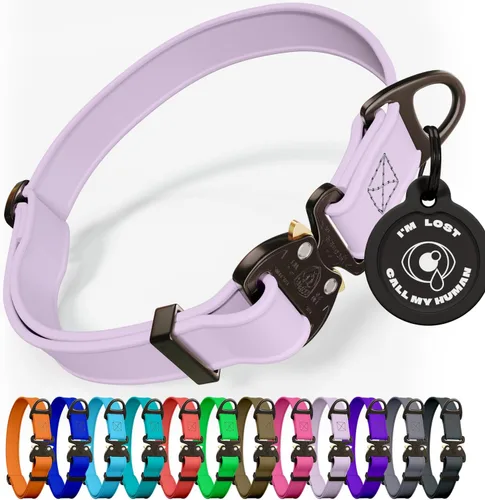 Miniatura 18 de Biothane - Collar de perro con hebilla de cobra, fabricado en Estados Unidos, etiqueta de identificación con código QR, collares de perro ajustables