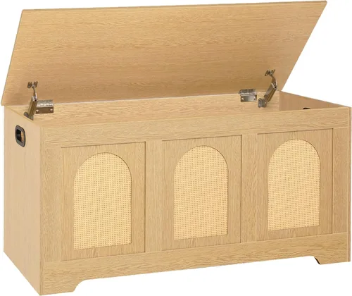 Miniatura 23 de DINZI LVJ Baúl de almacenamiento, caja de juguetes de madera de 39.4 pulgadas con 2 bisagras de seguridad, banco de zapatos de entrada con tapa