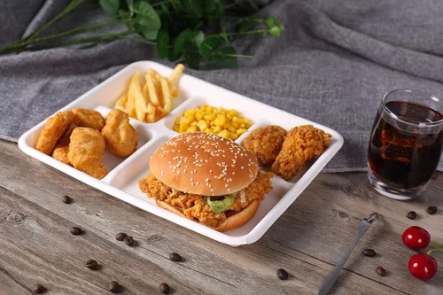 Miniatura 3 de Vajilla desechable, placa 100% compostable, paquete de 100 bandejas desechables de 5 compartimentos, biodegradable, respetuosa con el medio