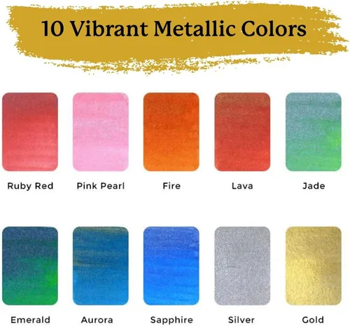 Miniatura 3 de Viviva Hojas de acuarela, 10 colores metálicos, juego de pintura de acuarela de viaje para adultos, principiantes, artistas, aficionados, kit