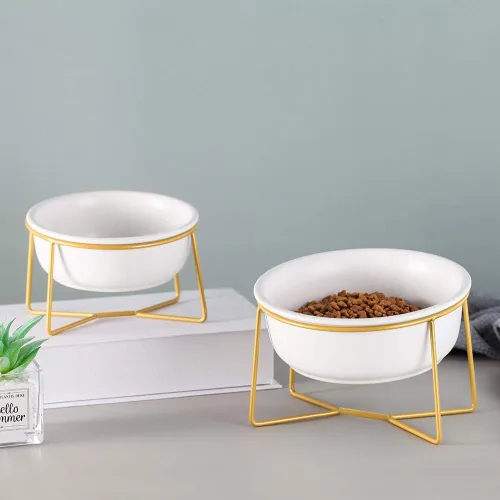 Miniatura 7 de Cuenco elevado elevado de cerámica blanca para gatos y perros, plato elevado para comida para gatos, cuenco de agua para mascotas, cómodo y cómodo
