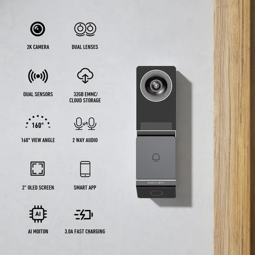 Miniatura 2 de HAVION Cámara de timbre de video inalámbrica D1 - por NIU Inno., incluye timbre, cámaras duales, 5MP 3K QHD, pantalla de 2 pulgadas, eMMC de 32 GB