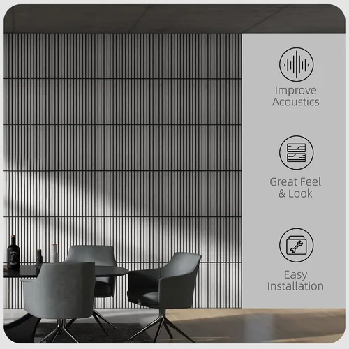 Miniatura 3 de HOMCOM Paquete de 4 paneles acústicos 3D, paneles de madera insonorizados de 24 x 24 pulgadas para pared, paneles de pared de listones de madera