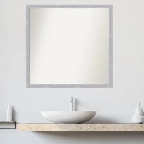 Miniatura 5 de Amanti Art Espejo de baño plateado para sobre el fregadero, 29 x 30 pulgadas, espejo rectangular estrecho de níquel cepillado, marco de madera Grace