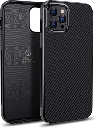 ONES Funda delgada para iPhone 12 Pro Max, funda protectora de fibra de carbono a prueba de golpes con diseño minimalista y resistente a los Negro