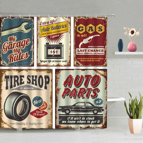 Miniatura 2 de Cortina de ducha para coche, estilo retro de los años 50, accesorios de coche antiguos, póster de reparación estadounidense, letra, decoración
