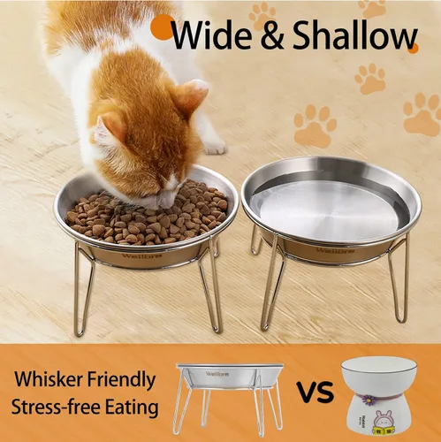 Miniatura 3 de Cuencos elevados para gatos, 5.9 pulgadas de ancho, tazones de comida para gatos de acero inoxidable con soporte de metal sin estrés de bigotes