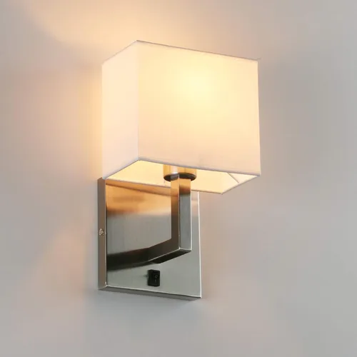 Miniatura 11 de PERMO Lámpara de pared individual con acabado cromado con pantallas textiles blancas y botón de interruptor de encendido/apagado, pequeñas lámparas