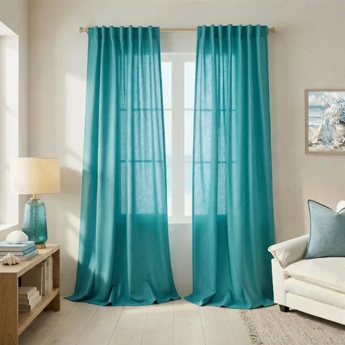 Miniatura 27 de Cortinas de lino azul claro de 90 pulgadas de largo para sala de estar, dormitorio de niñas, guardería, decoración acogedora de verano, bolsillo