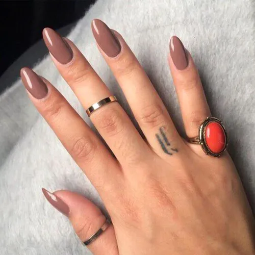Miniatura 2 de Uñas postizas a presión marrón café, uñas postizas medianas de almendra, color sólido, cobertura completa, uñas postizas artificiales brillantes