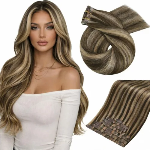 Miniatura 33 de Moresoo - Extensiones de cabello humano con pinzas, sin costuras, con trama, de poliuretano, invisible, cabello humano real, color rubio platino, 7