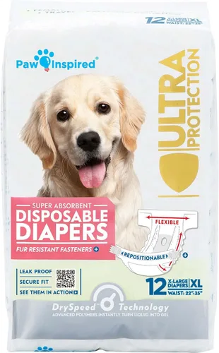 Miniatura 9 de Paw Inspired Pañales desechables para perras Pañales para perros hembra con ultra protección Pañales para perros en celo, que se orinan por