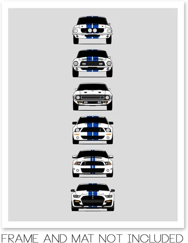 Miniatura 2 de Custom Car Posters Póster hecho a mano compatible con Shelby Mustang GT500 Generations e impresión de Ford Shelby GT500, blanco con rayas azules, 2.