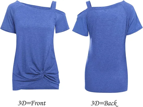 Miniatura 5 de Temofon - Camisetas de mujer, sin hombros, camiseta de verano informal, de manga corta, con diseño de nudo trasero y hombros desnudos, tallas S a 2XL