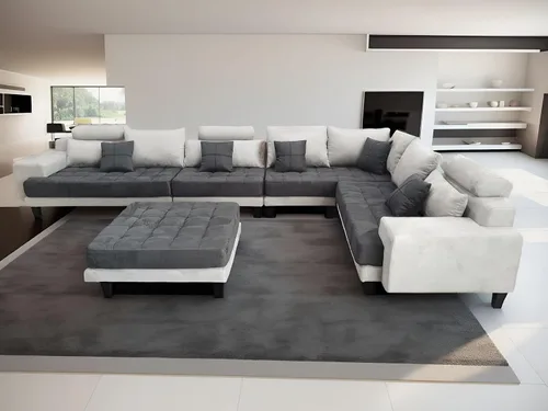 Miniatura 6 de Stendmar Sofá seccional reversible en forma de L y U, conjunto de sofás modernos de tela de microfibra S150D (gris bicolor/gris oscuro)