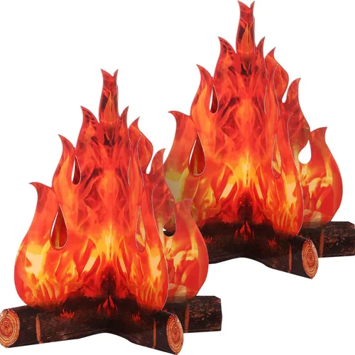 Miniatura 7 de Boao 2 juegos de fuego falso, llama falsa, decoración de campamento, pieza central de fogata de cartón 3D, llamas artificiales, decoración de fiesta