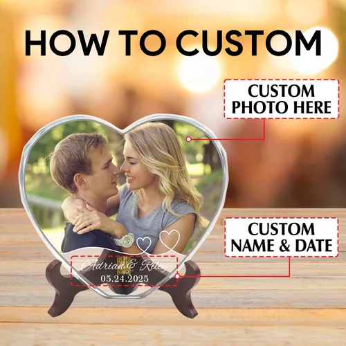 Miniatura 2 de Foto de cristal personalizada, regalos para pareja/esposa/novia, regalos para boda/aniversario, marco de fotos de corazón de cristal para Ama 1