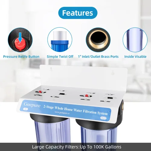 Miniatura 4 de Geekpure Sistema de filtro de agua de 3 etapas para toda la casa con carcasa transparente de 20 pulgadas, 4.5 x 20 pulgadas, 5 micrones, 1 pulgada