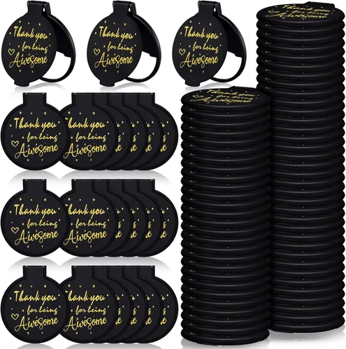 Miniatura 10 de Huwena 100 piezas de espejo compacto inspirador a granel, mini regalos para mujer, espejo redondo de bolsillo, regalos de agradecimiento para Negro