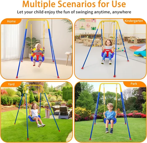 Miniatura 7 de Juego de columpios 3 en 1 para niños pequeños, columpio plegable con soporte, para interiores y exteriores, columpios multifuncionales para patio