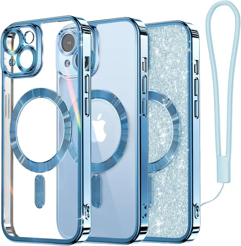 Miniatura 38 de Meifigno Candy Mag Series - Funda diseñada para iPhone 15 Pro, compatible con MagSafe, tarjeta con purpurina y correa de muñeca, protección completa