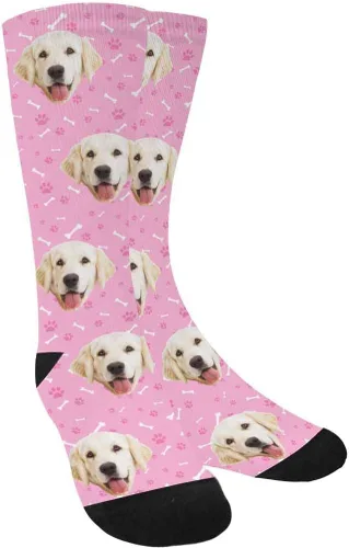Calcetines personalizados con foto de la mascota, huellas de pisadas de gato y perro, patas, huesos, calcetines largos con imagen para hombres y
