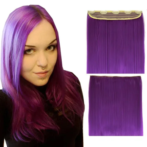 Miniatura 8 de Extensiones de cabello sintético con clip, de 24 pulgadas, 4.23 oz, extensiones de cabello natural lacio, color rosa y rojo, 5 extensiones de #118C