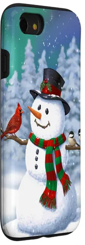 Miniatura 26 de Funda para iPhone 17 con diseño de muñeco de nieve y pájaros en invierno
