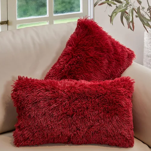 Miniatura 21 de Cheer Collection Almohadas Decorativas para Sofá y Cama, Almohadas Decorativas Suaves de Pelo Largo con Rellenos Incluidos, Acogedoras Almohadas