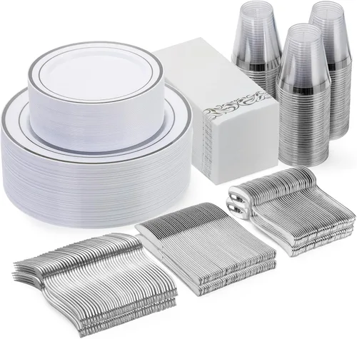 Miniatura 15 de Goodluck 700 platos de plástico dorado transparente para 100 invitados