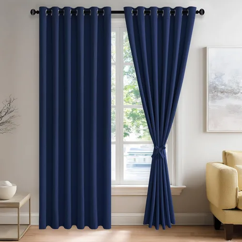 JIUZHEN - Cortinas opacas de azul marino con alzapaños con aislamiento térmico, bloqueo de luz y reducción de ruido, cortinas con ojales para 2-Azul