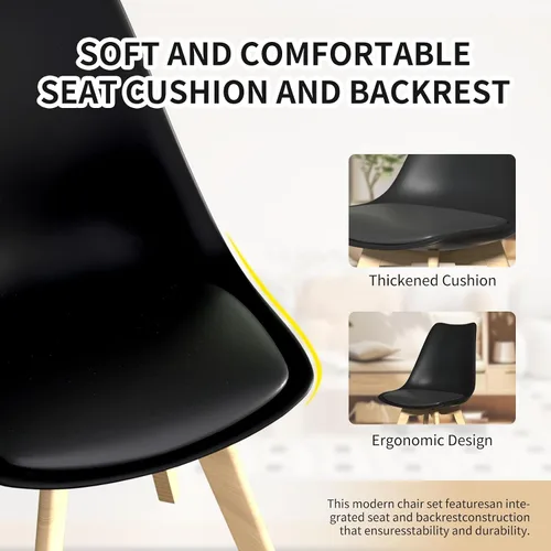 Miniatura 4 de SHGJ&SOFT Juego de 4 sillas de comedor modernas, sillas de cocina de piel sintética con respaldo alto, silla de tulipán con patas de madera maciza