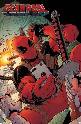 Miniatura 11 de Trends International Marvel Comics Deadpool - Póster de pared para selfies, 14.725 x 22.375 pulgadas, versión enmarcada de madera de granero