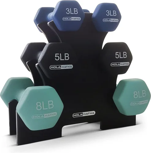 Miniatura 13 de HolaHatha Neoprene Dumbbell Weights Set w/Rack, Home Gym Equipment - Portable Weighted Exercise Dumbbells for Fitness, Training, and Lifting