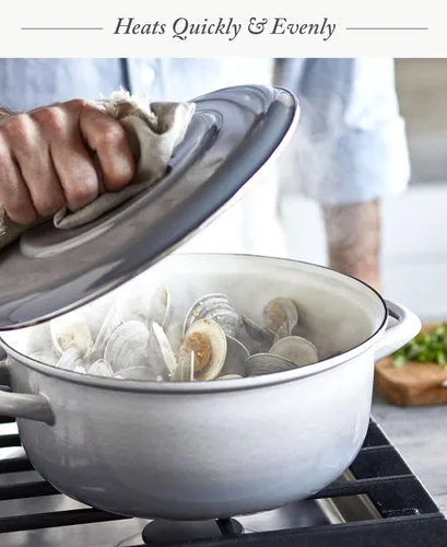 Miniatura 4 de Merten & Storck - Olla holandesa redonda de 7 cuartos con tapa, olla de hierro esmaltado fabricada en Europa, apta para inducción y todas las Gris