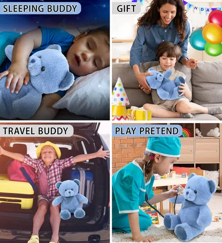 Miniatura 4 de DolliBu Oso de peluche – Suave oso azul bebé abrazable, adorable juguete de peluche de oso para jugar, lindo regalo de vida salvaje para niños