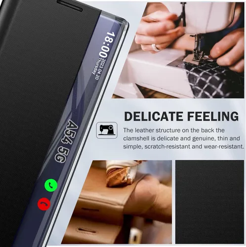 Miniatura 6 de Funda de teléfono para Samsung Galaxy A54 5G, Smart Clear View Window Luxury Slim para Galaxy A54 con soporte, funda protectora de cuero duro